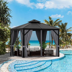 10 x 10 Feet Double-Top Hardtop Gazebo with Galvanized Steel Roof