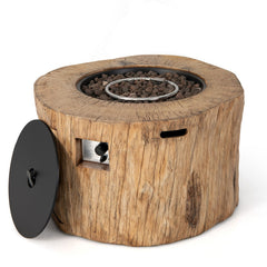 40 Inch Round Propane Gas Fire Pit Table Wood-Like Surface with Laval Rock