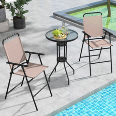 3 Pieces Outdoor Bistro Set with 2 Folding Chairs
