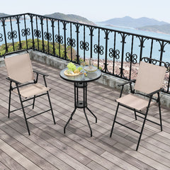 3 Pieces Outdoor Bistro Set with 2 Folding Chairs