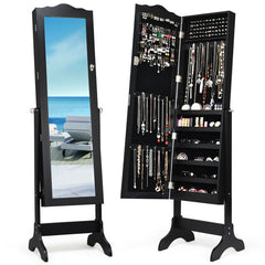 4-Angle Tilting Mirrored Lockable Jewelry Cabinet with Large Storage Capacity