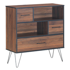 3-Tier Wood Storage Cabinet with Drawers and 4 Metal Legs
