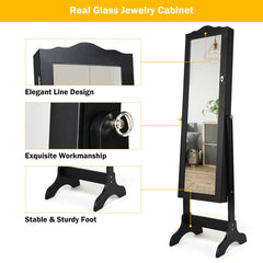 4-Angle Tilting Mirrored Lockable Jewelry Cabinet with Large Storage Capacity