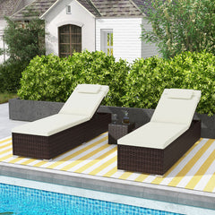 Patio Chaise Lounge Set of 2 with Backrest Seat Cushion and Headrest