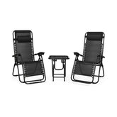 3 Pieces Folding Portable Zero Gravity Reclining Lounge Chairs Table Set