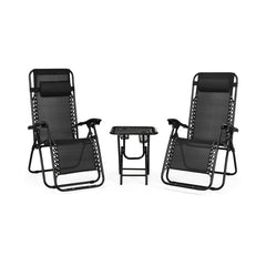 3 Pieces Folding Portable Zero Gravity Reclining Lounge Chairs Table Set