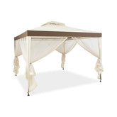 10 x 10 Feet Patio Canopy Gazebo with Neting and Double Tiered Roof