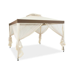 10 x 10 Feet Patio Canopy Gazebo with Neting and Double Tiered Roof