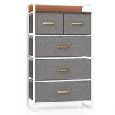 4-Tier Organizer Tower Steel Frame Wooden Top Storage with 5-Drawer Dresser
