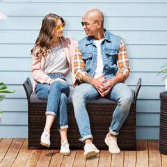 Outdoor Bench with Hand-woven PE Rattan Wicker and Side Handles