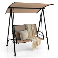 2-Seat Outdoor Canopy Swing with Comfortable Fabric Seat and Heavy-duty Metal Frame