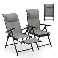 Folding Patio Chairs Set of 2 with 10-Level Adjustable Backrests and Armrests