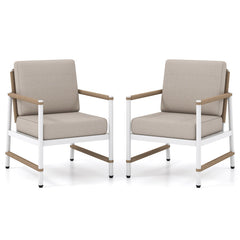 2 Packs Patio Aluminum Sofa with Wicker Backrest and Armrests