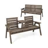 Outdoor Fir Wood Bench with Foldable Middle Table