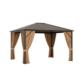 12 x10 Feet Outdoor Hardtop Gazebo with Galvanized Steel Top and Netting