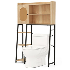 Over The Toilet Storage Cabinet with PE Rattan Door and Open Storage Shelves