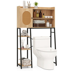 Over The Toilet Storage Cabinet with PE Rattan Door and Open Storage Shelves