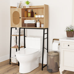 Over The Toilet Storage Cabinet with PE Rattan Door and Open Storage Shelves