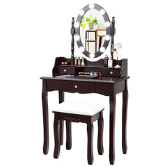 Oval Mirror Vanity Set with 10 LED Dimmable Bulbs and 3 Drawers
