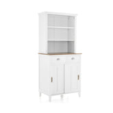 Freestanding Kitchen Pantry with Hutch Sliding Door and Drawer