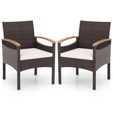 Patio Dining Chairs Set of 2/4 with Acacia Wood Armrest and Heavy Duty Metal Frame