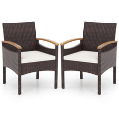 Patio Dining Chairs Set of 2/4 with Acacia Wood Armrest and Heavy Duty Metal Frame