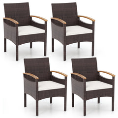 Patio Dining Chairs Set of 2/4 with Acacia Wood Armrest and Heavy Duty Metal Frame