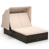 Patio Double Chaise Lounge with Shade Cushions and Folding Side Trays