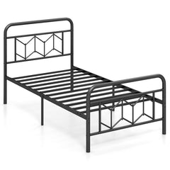 Platform Bed with High Headboard and Snap Lock Metal Slats