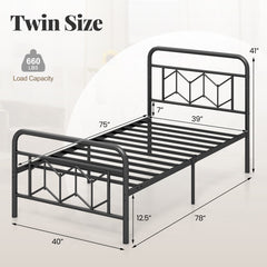 Platform Bed with High Headboard and Snap Lock Metal Slats