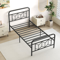 Platform Bed with High Headboard and Snap Lock Metal Slats