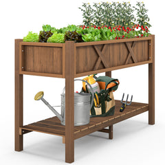 Poly Wood Elevated Planter Box with Legs Storage Shelf Drainage Holes
