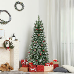 5/6/7 Feet Pre-lit Pencil Christmas Tree with Pine Cones and Red Berries