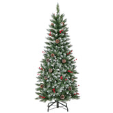 5/6/7 Feet Pre-lit Pencil Christmas Tree with Pine Cones and Red Berries
