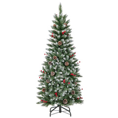 5/6/7 Feet Pre-lit Pencil Christmas Tree with Pine Cones and Red Berries