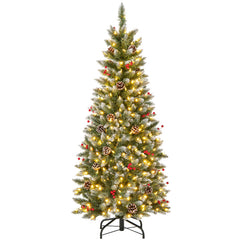 5/6/7 Feet Pre-lit Pencil Christmas Tree with Pine Cones and Red Berries