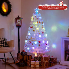 5/6/7 Feet Pre-Lit Fiber Optic Artificial Christmas Tree with Iridescent Leaves