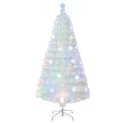 5/6/7 Feet Pre-Lit Fiber Optic Artificial Christmas Tree with Iridescent Leaves