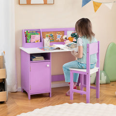 Kids Table and Chair Set with Bookshelf and Cabinet Study Table for Bedroom