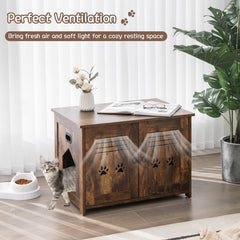 Cat Litter Box Enclosure with Double Louvered Doors and Side Entrance