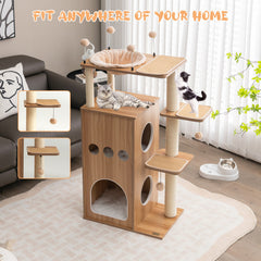 52 Inch Modern Multi-level Cat Play Center with Deluxe Hammock