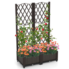 PE Rattan Raised Garden Bed with Trellis Planter Box for Climbing Plants