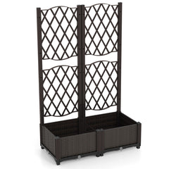 PE Rattan Raised Garden Bed with Trellis Planter Box for Climbing Plants