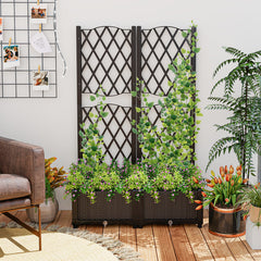 PE Rattan Raised Garden Bed with Trellis Planter Box for Climbing Plants