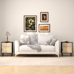 Rattan Nightstand Set of 2 with Drawer and Cabinet