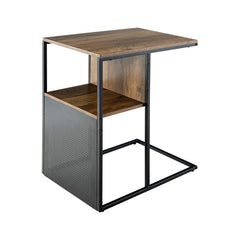 2-Tier C-Shaped Reversible End Table with Wooden Shelf for Living Room