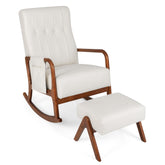 Rocking Chair with Ottoman Solid Rubber Wood Frame Padded Cushion