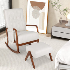 Rocking Chair with Ottoman Solid Rubber Wood Frame Padded Cushion