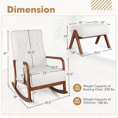 Rocking Chair with Ottoman Solid Rubber Wood Frame Padded Cushion