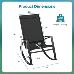 2 Pieces Patio Rocking Chairs Outdoor Sling Fabric Rockers with Ergonomic Backrest and Seat